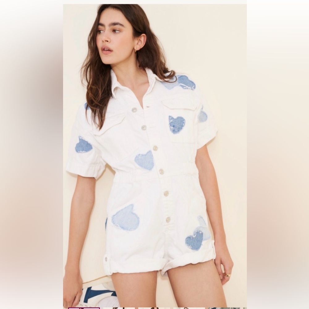 Free People We the Free Patchwork Denim Shortalls. Re_nuuly x Tricia fix.